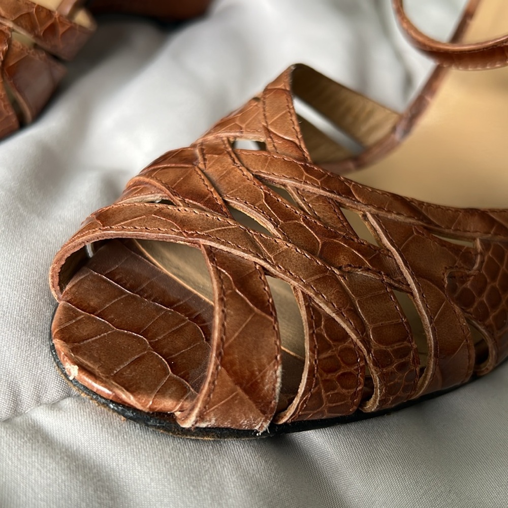 Stuart Weitzman Tan Croc-Pattern Wedges - Picture 12 of 13